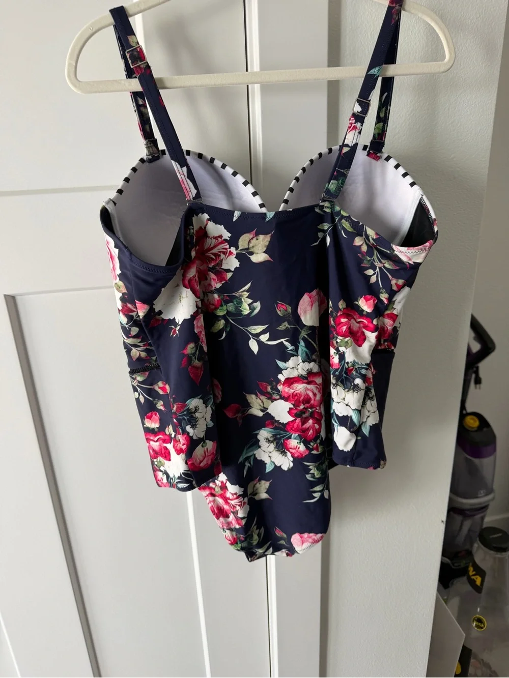Cupshe Navy Floral One-Piece with Pink & White Blooms